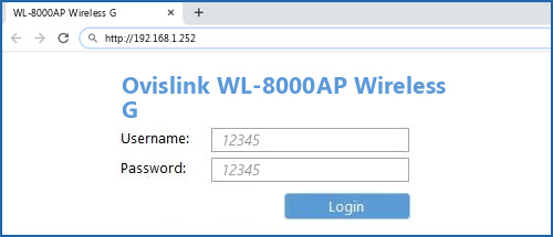 Ovislink WL-8000AP Wireless G router default login