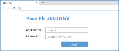 Pace Plc 3801HGV router default login