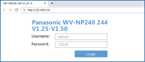 Panasonic WV-NP240 244 V1.25-V1.50 router default login