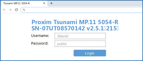 Proxim Tsunami MP.11 5054-R SN-07UT08570142 v2.5.1(215) router default login