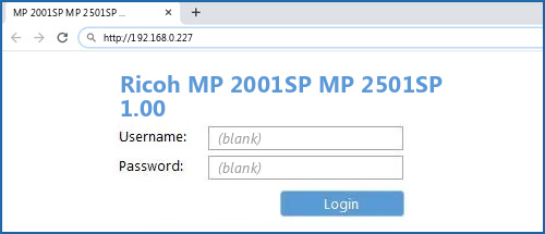 Ricoh MP 2001SP MP 2501SP 1.00 router default login