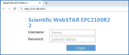 Scientific WebSTAR EPC2100R2 2 router default login