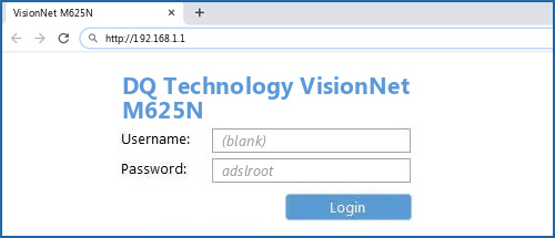 DQ Technology VisionNet M625N router default login