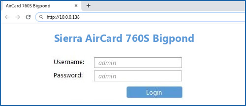 Sierra AirCard 760S Bigpond router default login