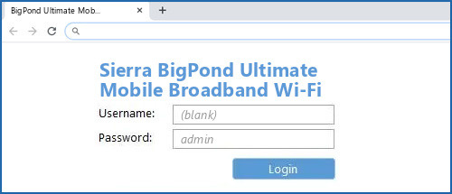 Sierra BigPond Ultimate Mobile Broadband Wi-Fi router default login