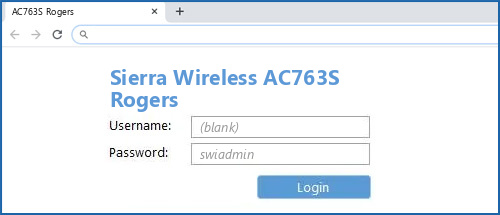 Sierra Wireless AC763S Rogers router default login