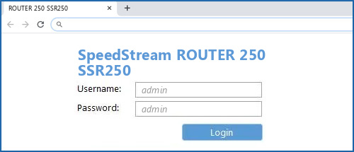 SpeedStream ROUTER 250 SSR250 router default login