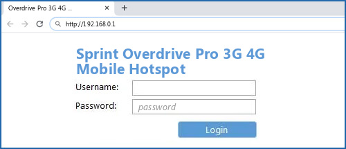 Sprint Overdrive Pro 3G 4G Mobile Hotspot router default login