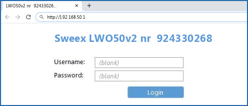 Sweex LWO50v2 nr 924330268 router default login