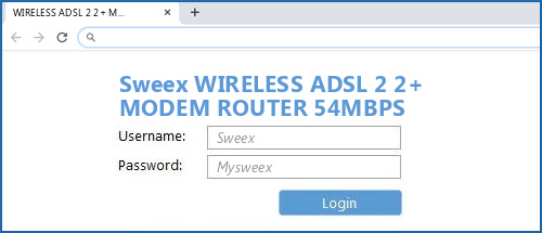 Sweex WIRELESS ADSL 2 2+ MODEM ROUTER 54MBPS router default login