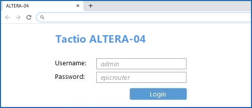 Tactio ALTERA-04 router default login
