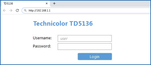 Technicolor TD5136 router default login