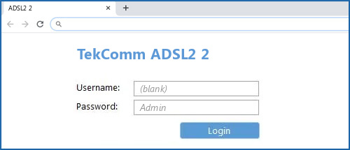 TekComm ADSL2 2 router default login