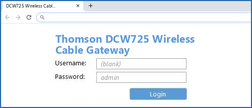 Thomson DCW725 Wireless Cable Gateway router default login