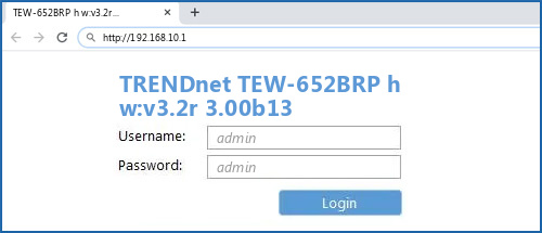 TRENDnet TEW-652BRP h w:v3.2r 3.00b13 router default login