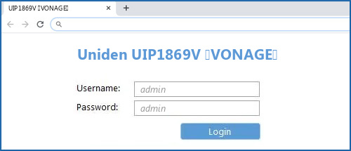 Uniden UIP1869V (VONAGE) router default login