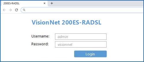 VisionNet 200ES-RADSL router default login