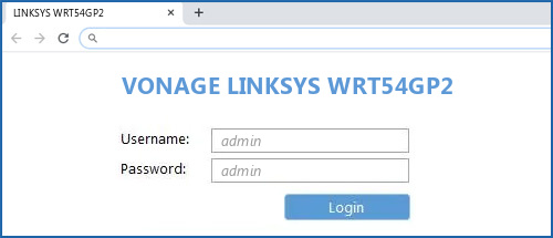 VONAGE LINKSYS WRT54GP2 router default login