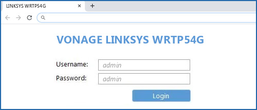 VONAGE LINKSYS WRTP54G router default login