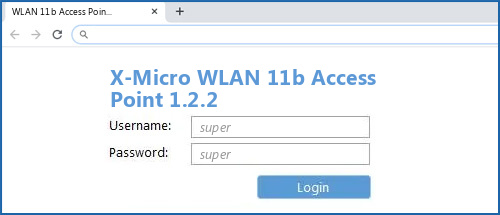 X-Micro WLAN 11b Access Point 1.2.2 router default login