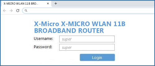 X-Micro X-MICRO WLAN 11B BROADBAND ROUTER router default login
