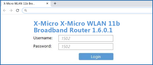 X-Micro X-Micro WLAN 11b Broadband Router 1.6.0.1 router default login