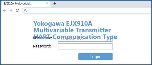 Yokogawa EJX910A Multivariable Transmitter HART Communication Type router default login