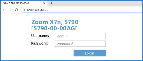 Zoom X7n, 5790 (5790-00-00AG) router default login