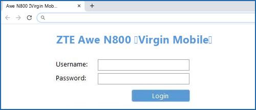 ZTE Awe N800 (Virgin Mobile) router default login