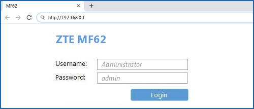 ZTE MF62 router default login