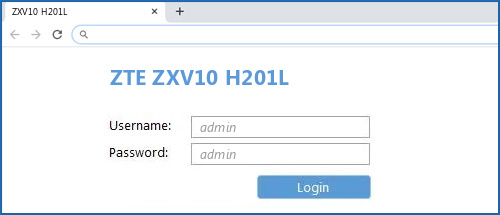 ZTE ZXV10 H201L router default login