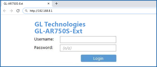 GL Technologies GL-AR750S-Ext router default login