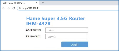 Hame Super 3.5G Router (HM-432R) router default login