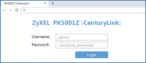 ZyXEL PK5001Z (CenturyLink) router default login