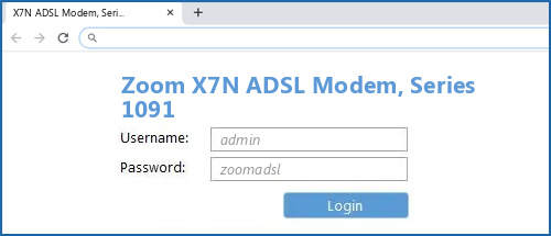 Zoom X7N ADSL Modem, Series 1091 router default login