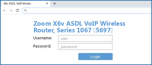 Zoom X6v ASDL VoIP Wireless Router, Series 1067 (5697) router default login