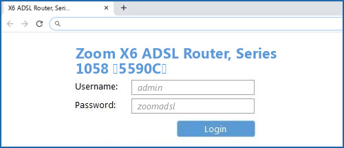 Zoom X6 ADSL Router, Series 1058 (5590C) router default login