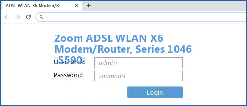 Zoom ADSL WLAN X6 Modem/Router, Series 1046 (5590) router default login