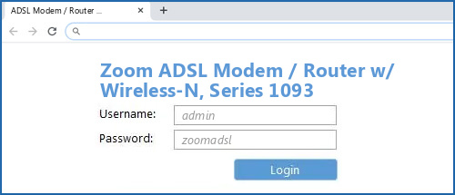 Zoom ADSL Modem / Router w/ Wireless-N, Series 1093 router default login