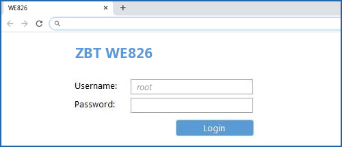 ZBT WE826 router default login