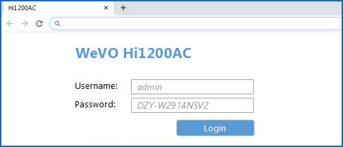 WeVO Hi1200AC router default login