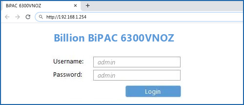 Billion BiPAC 6300VNOZ router default login