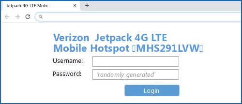 Verizon  Jetpack 4G LTE Mobile Hotspot (MHS291LVW)  router default login