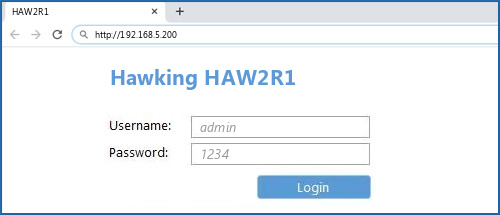Hawking HAW2R1 router default login
