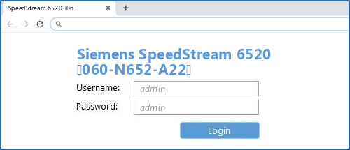 Siemens SpeedStream 6520 (060-N652-A22) router default login