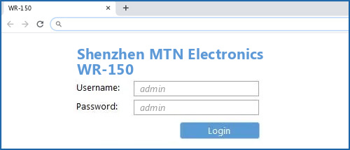 Shenzhen MTN Electronics WR-150 router default login