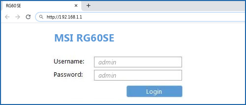 MSI RG60SE router default login