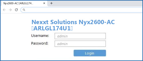 Nexxt Solutions Nyx2600-AC (ARLGL174U1) router default login