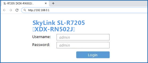 SkyLink SL-R7205 (XDX-RN502J) router default login