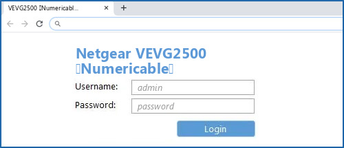 Netgear VEVG2500 (Numericable) router default login